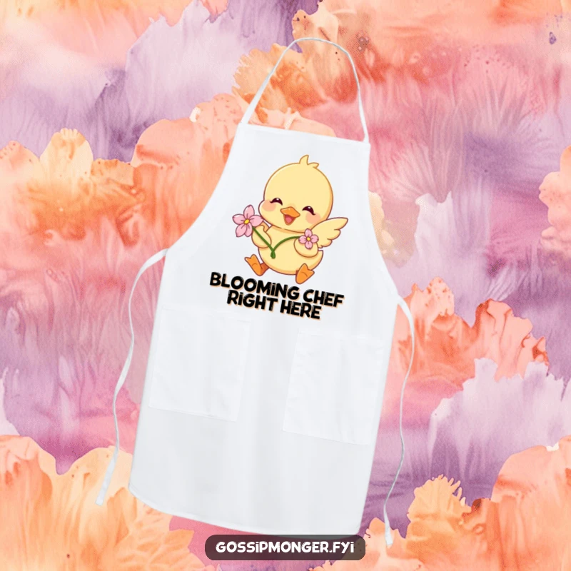Funny Duckling Apron: A cute duckling with a flower on its head joyfully flutters its wings, adding a touch of fun to kitchen tasks.