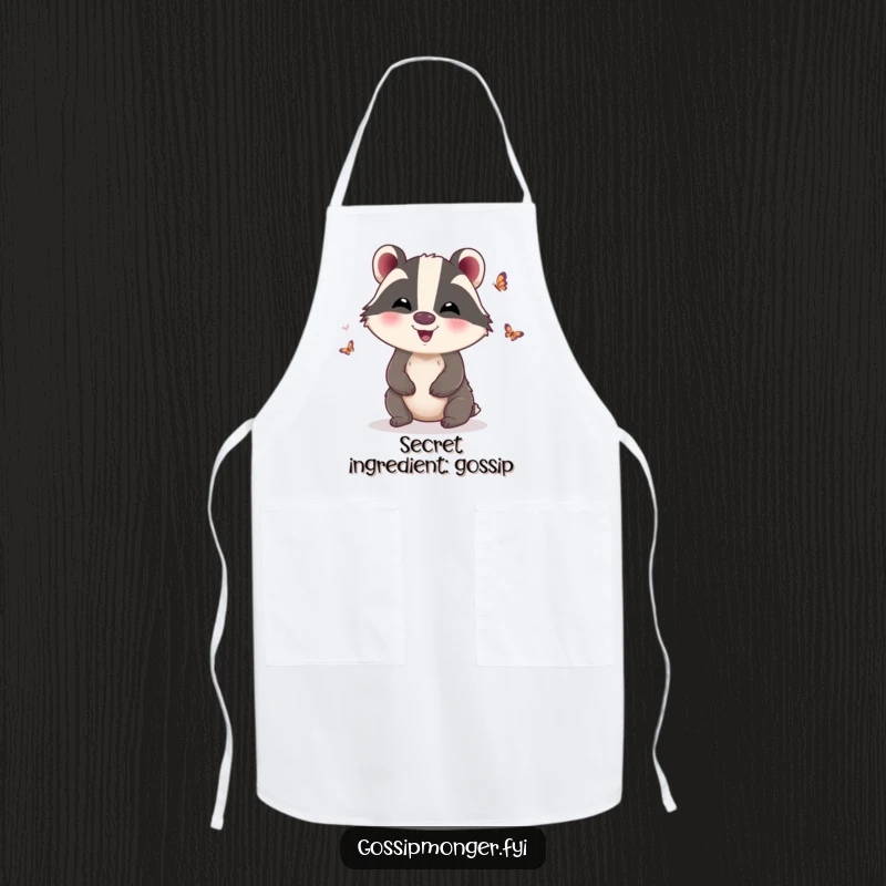Funny Apron: A giggling badger with tiny butterfly wings, perfect for adding a funny, cheerful touch to cooking, ideal funny gift.