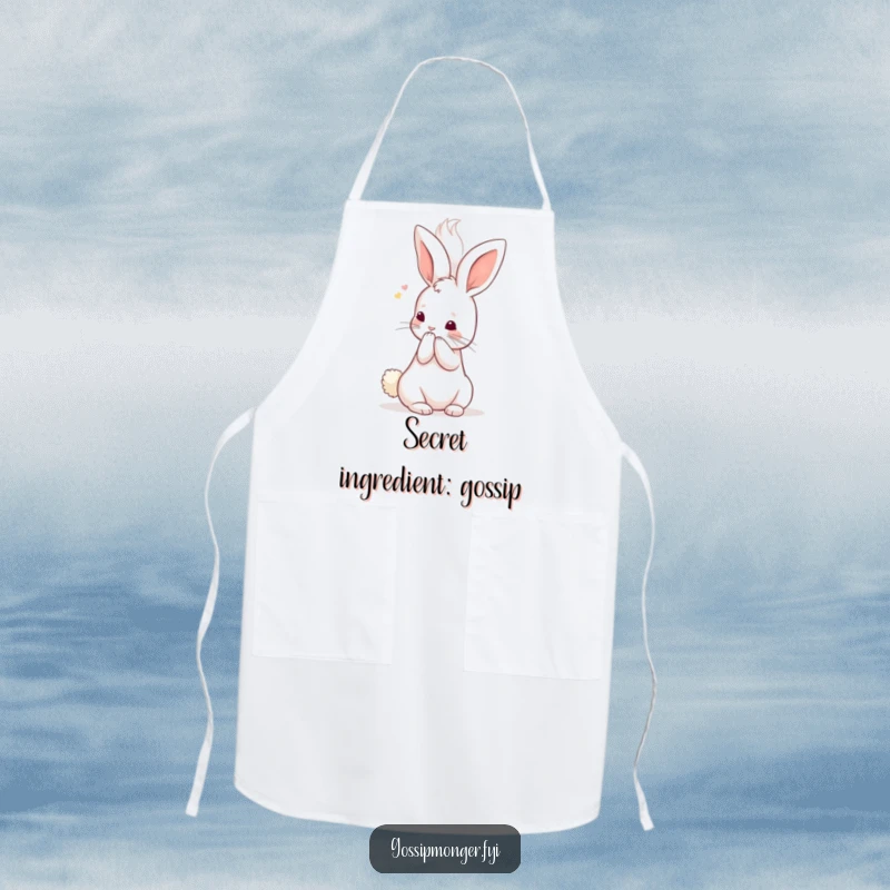 Funny Kawaii Rabbit Apron: A tiny, cute bunny whispers secrets into a giant, fluffy ear, a humorous addition to any kitchen.