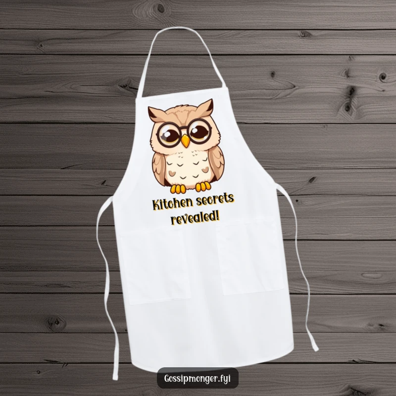 Funny Surprised Owl Apron: A surprised owl wearing a monocle looks wide awake, adding a humorous touch to cooking and baking.