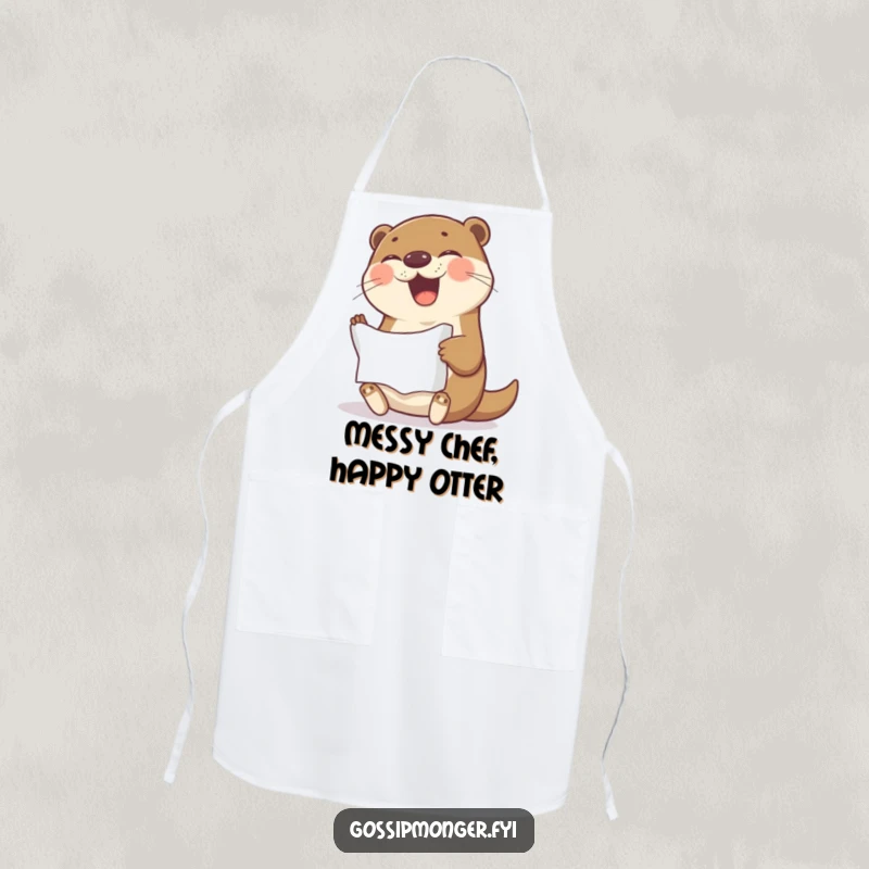 Funny Apron: A cheerful otter giggles while holding a crumpled paper, ready to whip up some culinary fun.