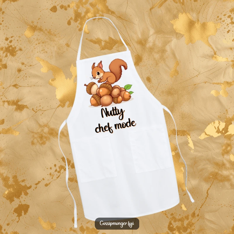 Funny Squirrel Acorns Apron: A humorous apron with a squirrel balancing on a stack of acorns, great for a fun kitchen experience.