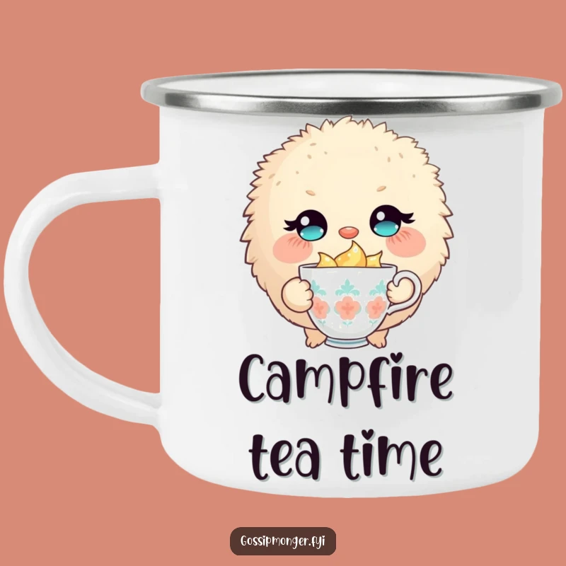 Funny Fluffy Creature Camping Mug: Winking Teacup Companion, Perfect Outdoor Gift!