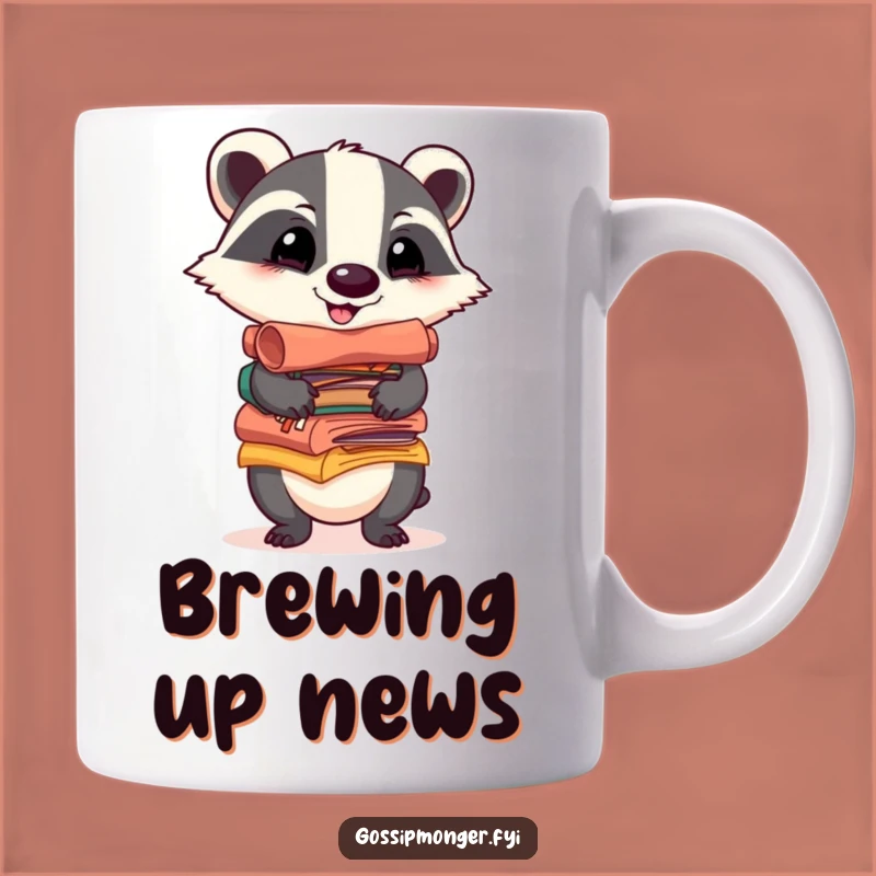 Funny Badger Scrolls Mug: Cheerful Gossip Keeper Gift