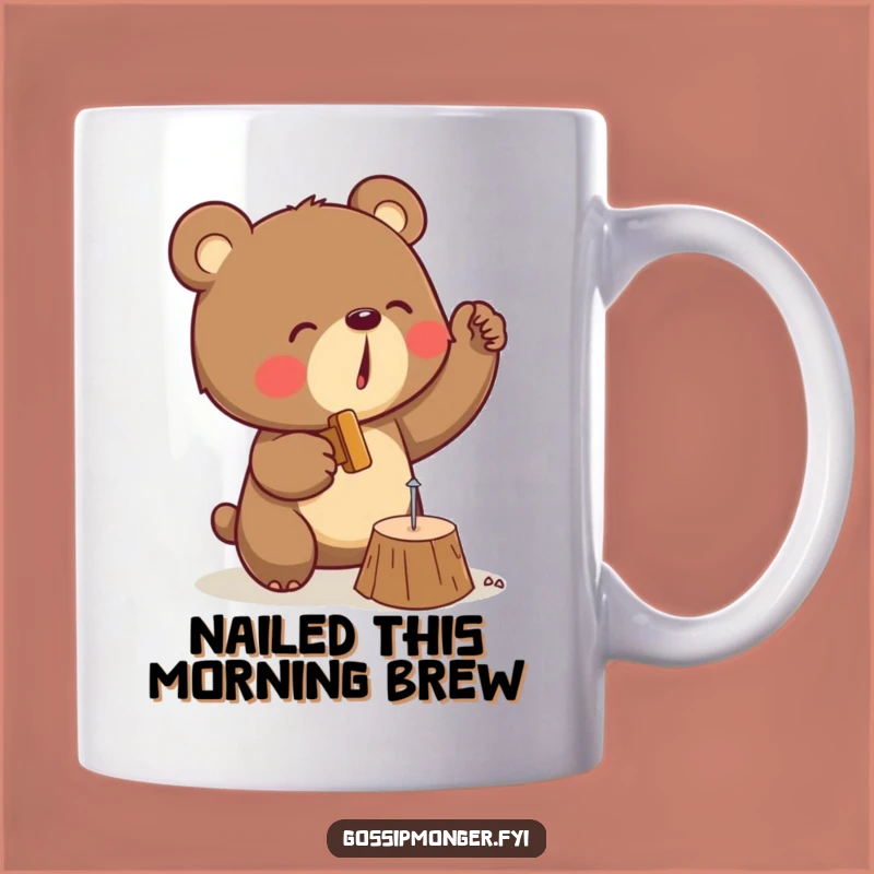 Funny Bear Hammering Nail Mug: A Determined Carpenter For A Hilarious Gift