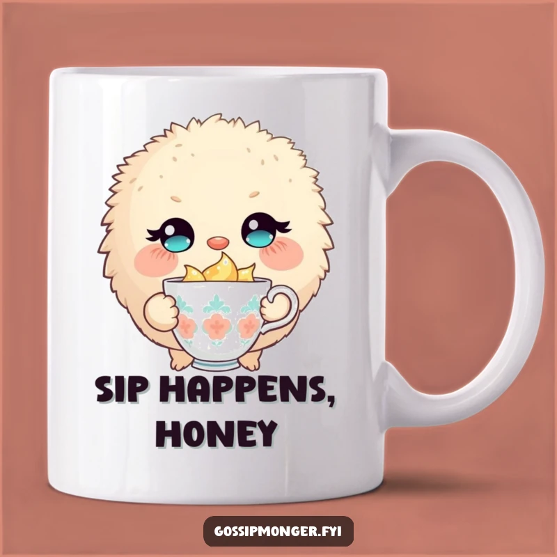 Funny Fluffy Creature Mug: Winking with Teacup, Perfect Quirky Humorous Gift!
