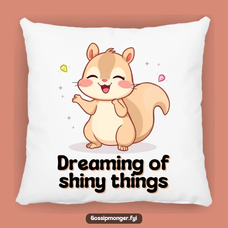 Funny Kawaii Squirrel Gem Pillow, Cheerful Juggling Critter Cushion Gift