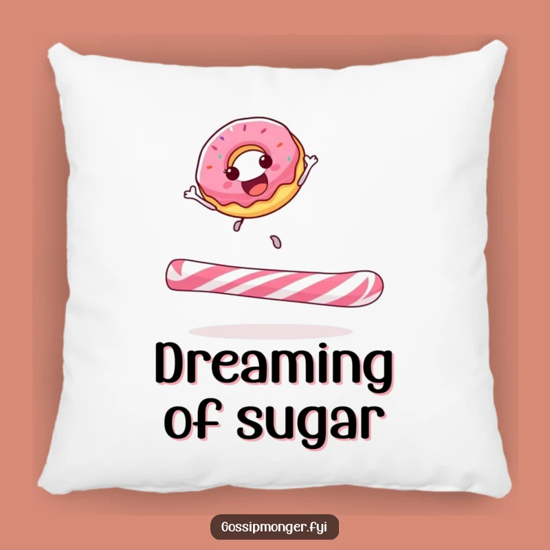 Funny Donut On Candy Cane Pillow - Cozy & Hilarious Sweet Treat Decor Accent
