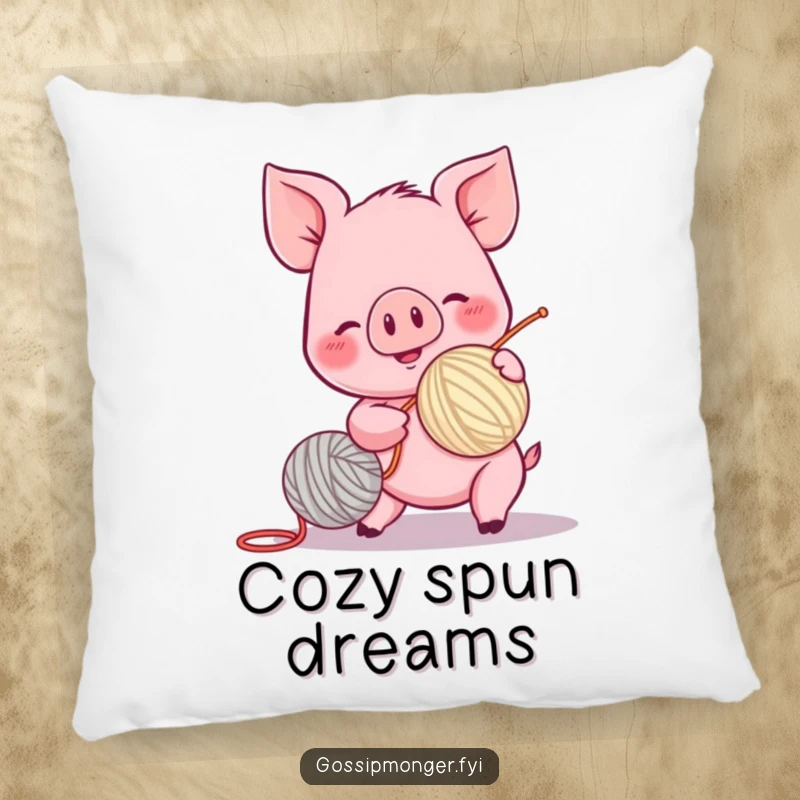 Funny piglet pillow, spinning a yarn ball with excitement, rosy cheeks, soft plush, comfortable and cute decor.