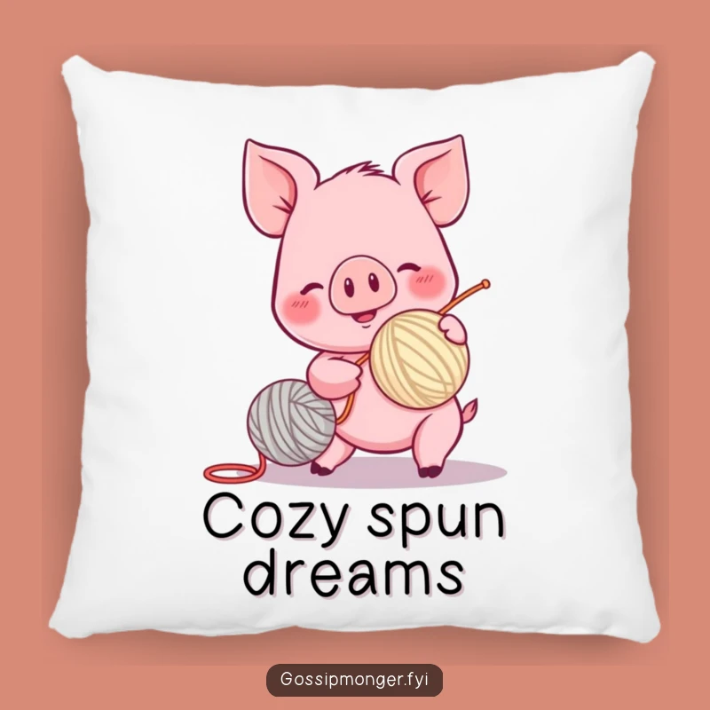 Funny Piglet Pillow - Cozy Yarn Ball Throw Pillow Gift