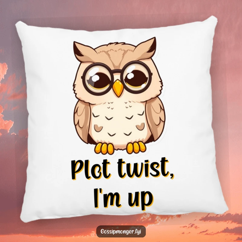 Funny Surprised Owl Pillow: A wise owl with a monocle looks wide awake and comically surprised, offering soft, humorous comfort.