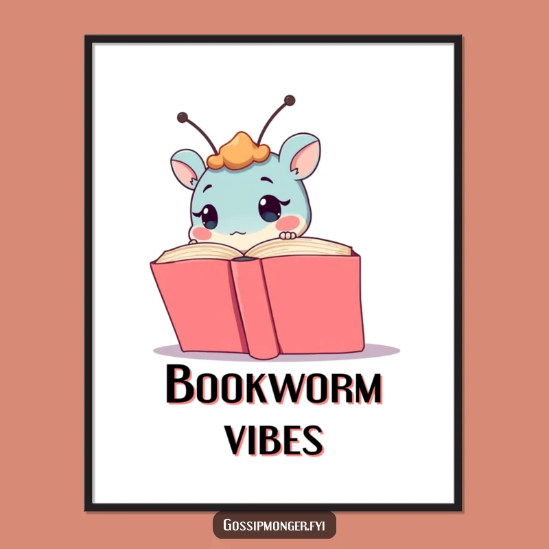 Funny Curious Creature Digital Print - Intriguing Peek-a-Boo Book Lover's Art