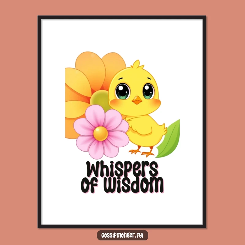 Funny Chick Whispering Secrets Digital Art: High-Quality Oversized Eyes, Perfect Funny Gift Download