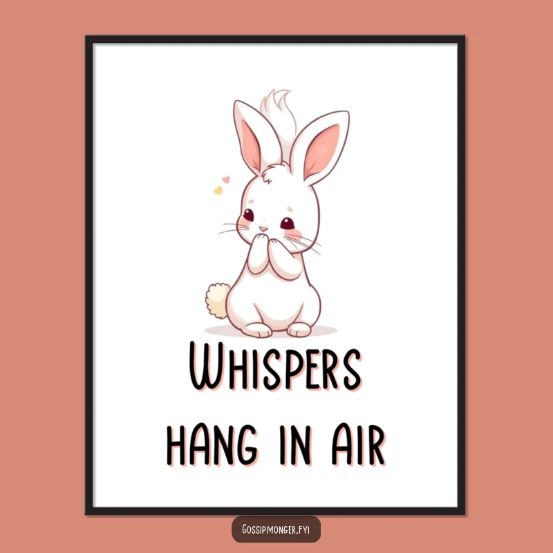Funny Kawaii Rabbit Secret Art Print, Adorable Whispering Bunny Wall Decor Gift