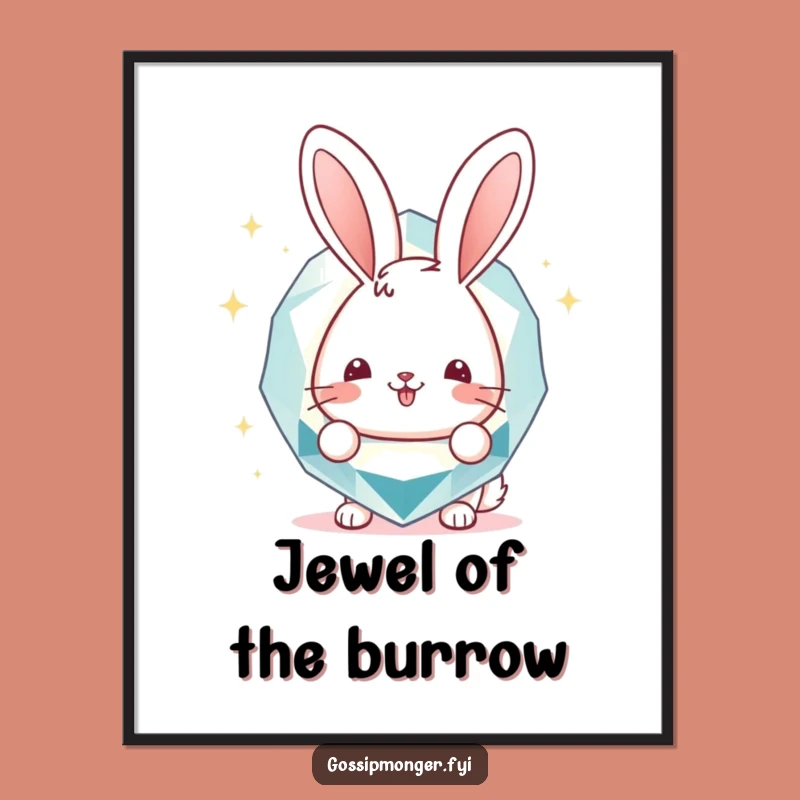 Funny Bunny Gemstone Digital Art: Cheerful Peek Wall Decor, Perfect Funny Gift