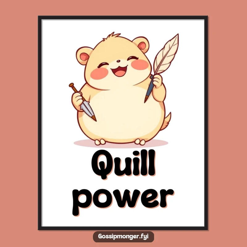 Funny Scribe Creature Digital Print: Quill Art, Perfect Whimsical Decor!