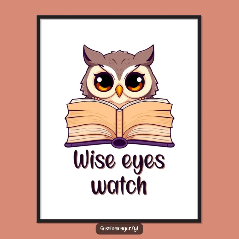 Funny Owl Digital Art: Curious Bookworm Owl Print, a Humorous Gift for Any Space