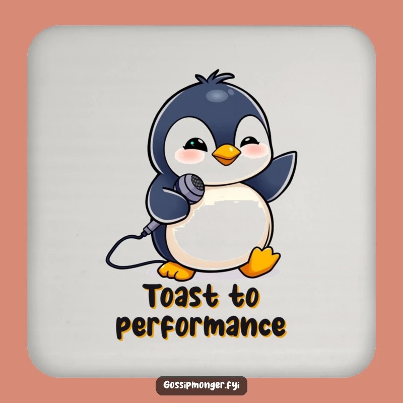 Funny Penguin Mic Drink Coaster: Sip to the Beat