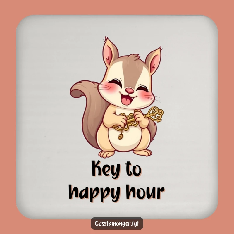 Funny Squirrel Key Coaster Set: Mischievous Giggle Drink Protection