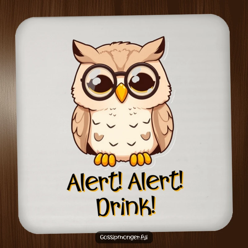 Funny Surprised Owl Coasters: A wide awake owl with a monocle looks surprised, adding humorous protection to your tables.