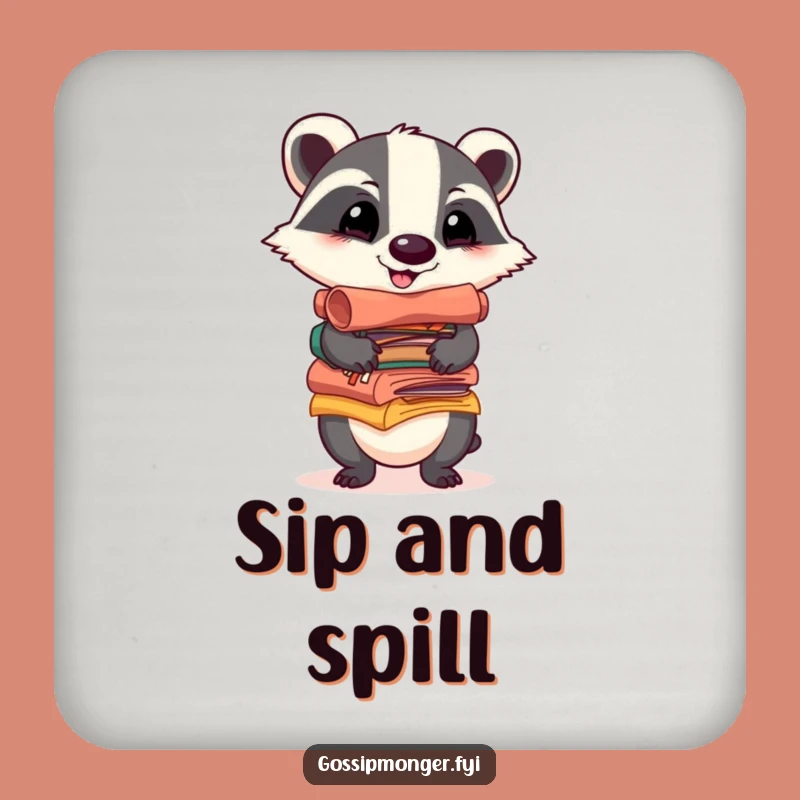 Funny Badger Scrolls Coaster Set: Cheerful Gossip Drink Protection