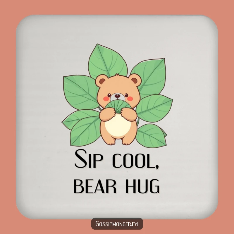 Funny Bear Leaf Fan Coaster Set - Cool Table Protection Gift