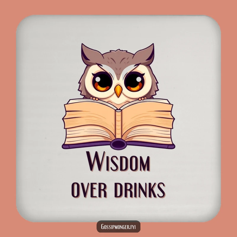 Funny Owl Coaster Set: Curious Bookworm Owls, a Humorous Gift to Protect Surfaces