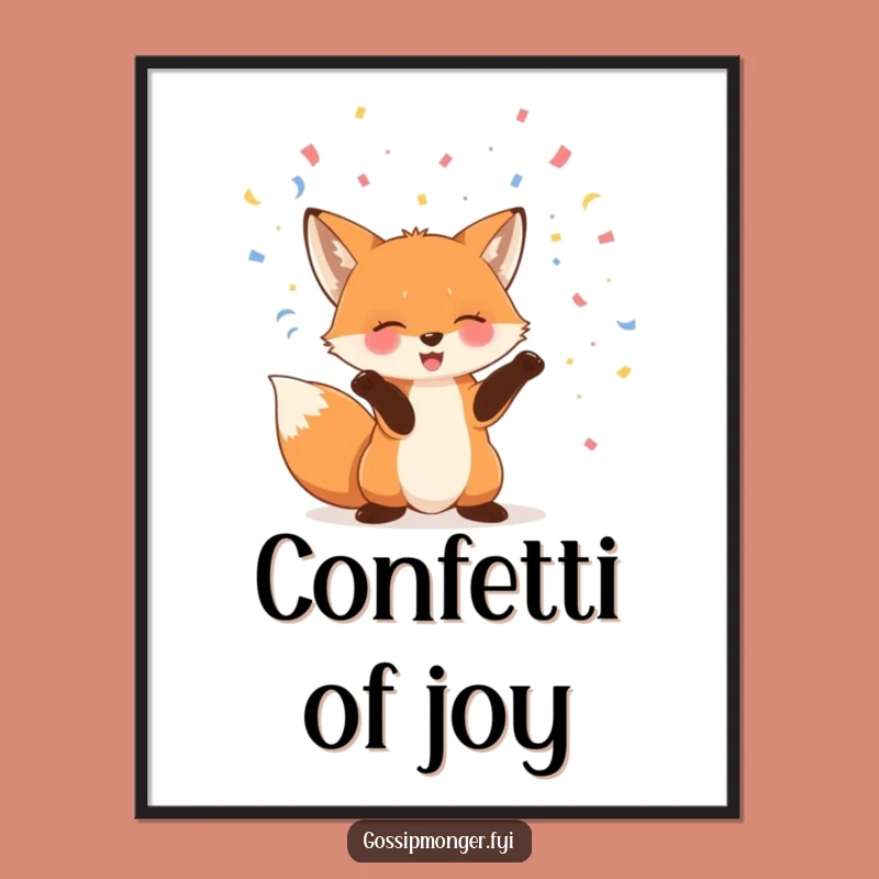 Funny Fox Poster, Joyful Confetti Art, Hilarious Wall Decor Gift!