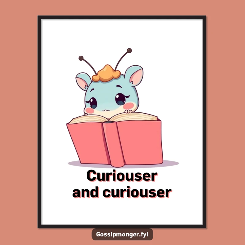 Funny Curious Creature Poster - Intriguing Book Peeker Art Print for Readers
