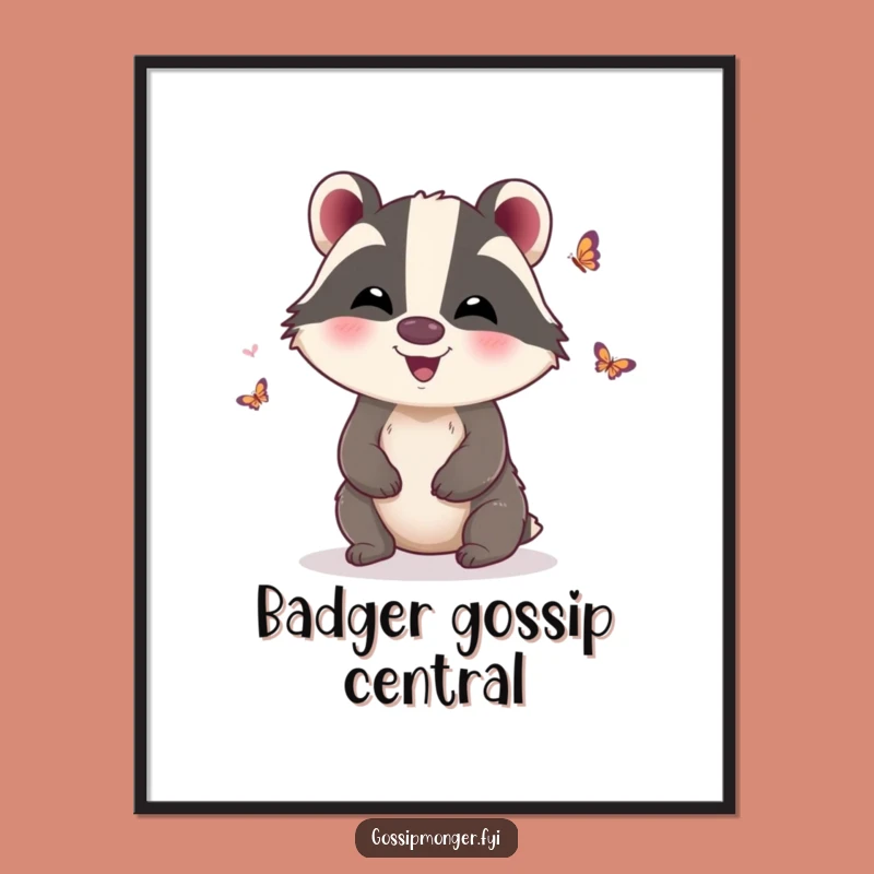 Funny Badger Butterfly Wings Poster: Giggling Art, Perfect Funny Gift Decor
