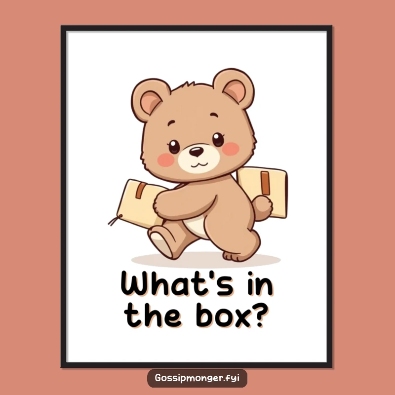 Funny Bear Cub Art Poster - Secret Package Tiptoe Character Print Gift