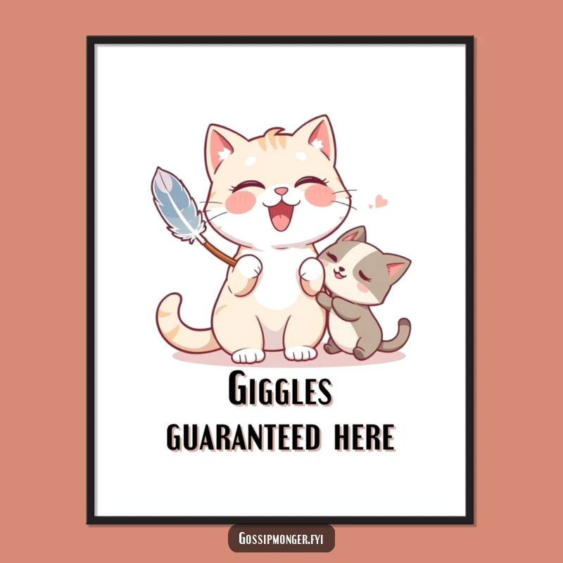 Funny Cat Tickle Poster: Decorate with Giggles and Playful Feather Duster Art