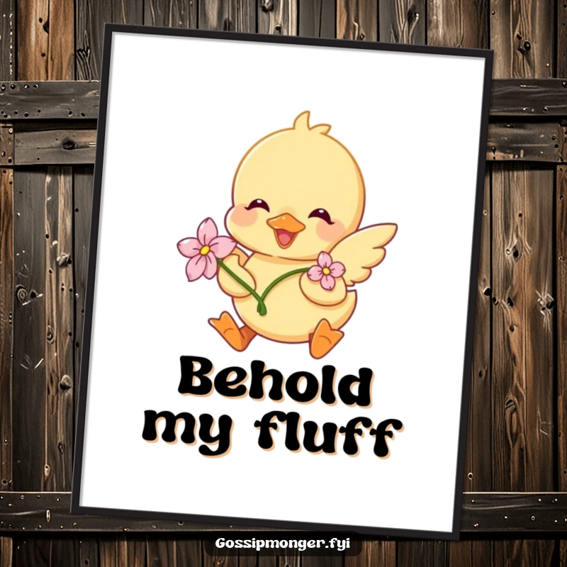 Funny Duckling Poster: A charming illustration of a duckling with a flower, happily fluttering its wings, adding joy to any wall.