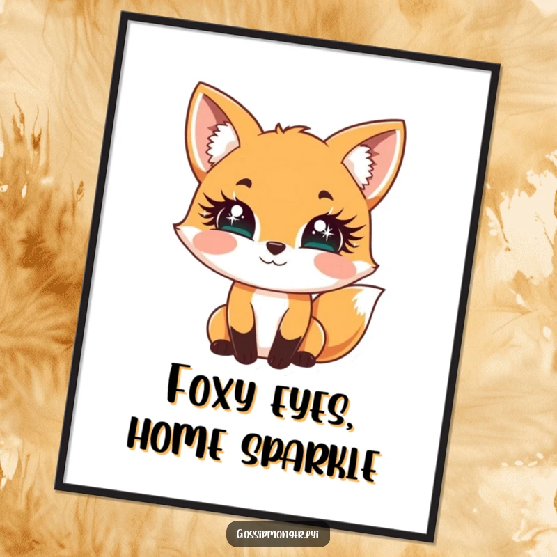 Funny Fox Poster: A cheerful fox playfully bats its oversized, sparkly eyelashes, creating charming and funny wall art.