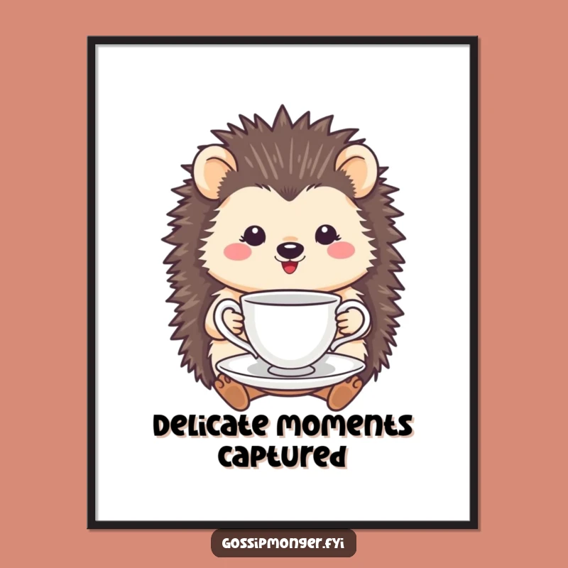 Funny Hedgehog Tea Cup Poster: Bring Delicate Charm and Smiles to Your Walls
