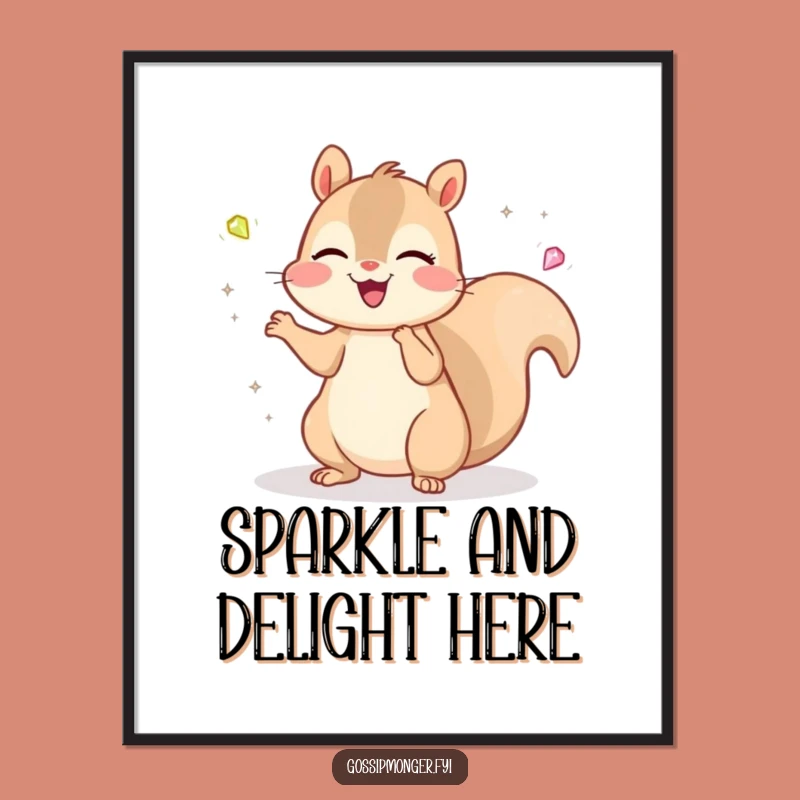 Funny Kawaii Squirrel Gem Art Poster, Cheerful Juggling Critter Decor Gift