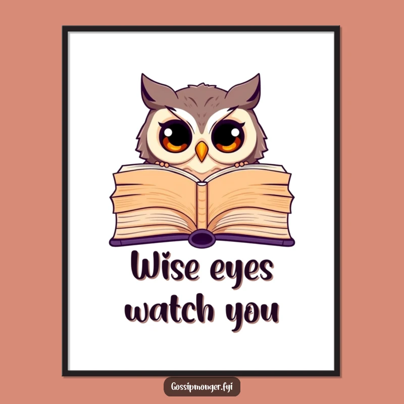 Funny Owl Poster: Curious Bookworm Owl Wall Art, a Humorous Gift for Book Lovers