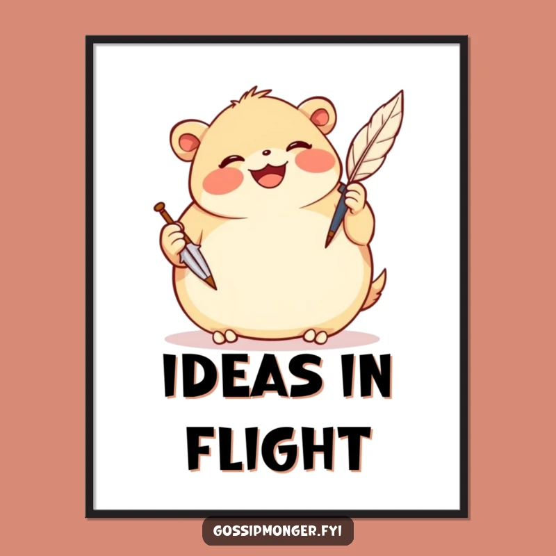 Funny Scribe Creature Poster: Quill Art, Perfect Whimsical Writer's Decor!