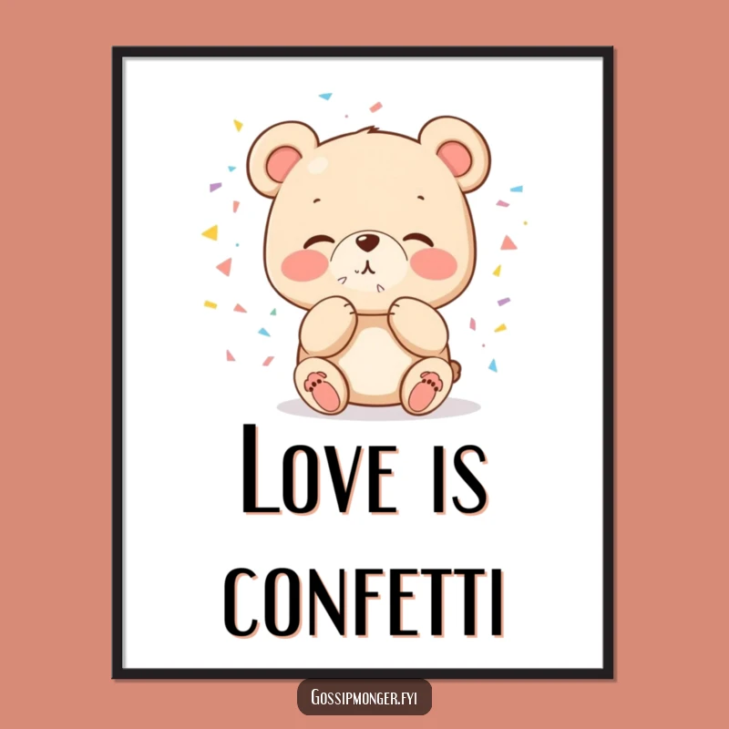 Funny Bear Confetti Art Print - Cute Celebration Wall Decor Gift