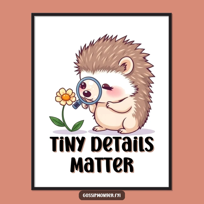 Funny Hedgehog Magnifying Flower Poster - Whimsical Wall Art for Nature Lovers