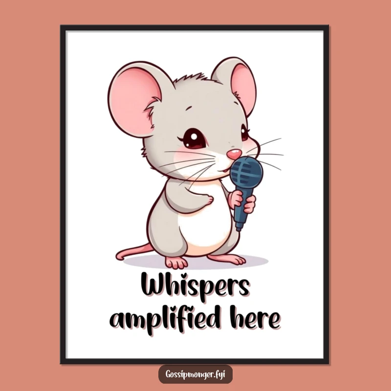 Funny Mouse Art Poster - Secret Listener Character Print Gift