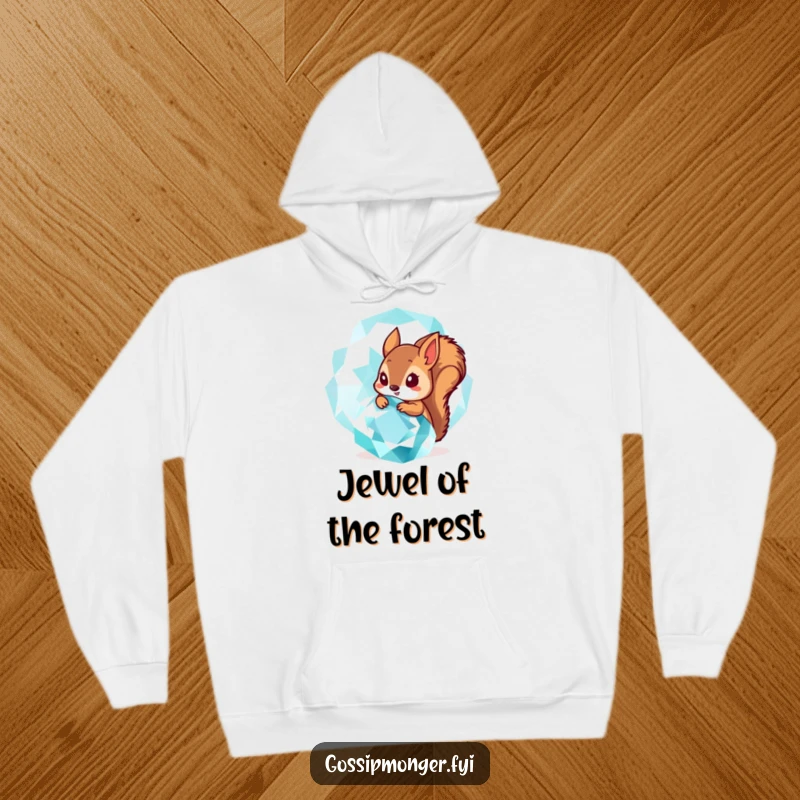 Funny Hoodie: A tiny squirrel peeks from behind a giant, sparkling gemstone, a cozy and funny design. Great gift.
