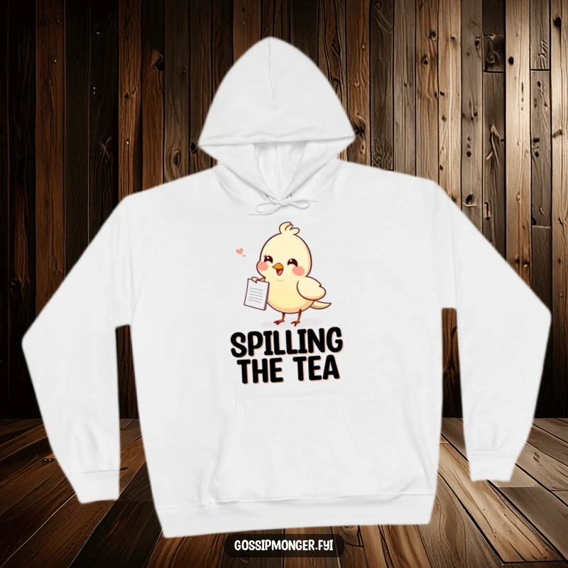 Funny gossiping bird hoodie, a cheerful bird carrying a small note, offering warm, comfortable, and humorous conversation-starting apparel.