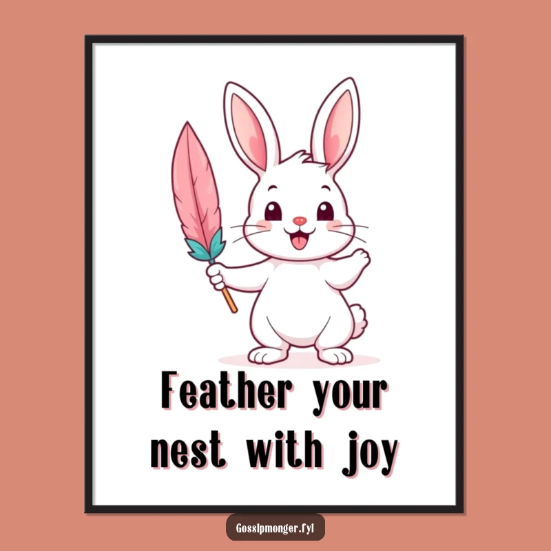 Funny Bunny with Quill Free Printable Wall Art, Humorous Downloadable Decor Gift