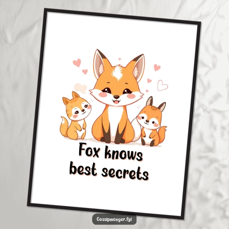 Funny Free Printable Wall Art: A smiling fox shares secrets and whispers with a circle of delighted woodland creatures.