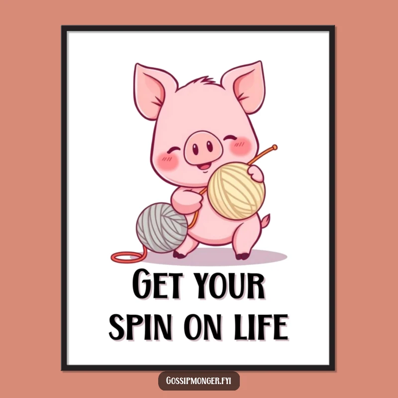 Free Printable Funny Wall Art: Piglet Spinning Yarn, Whimsical Downloadable Decor for Playful Spaces