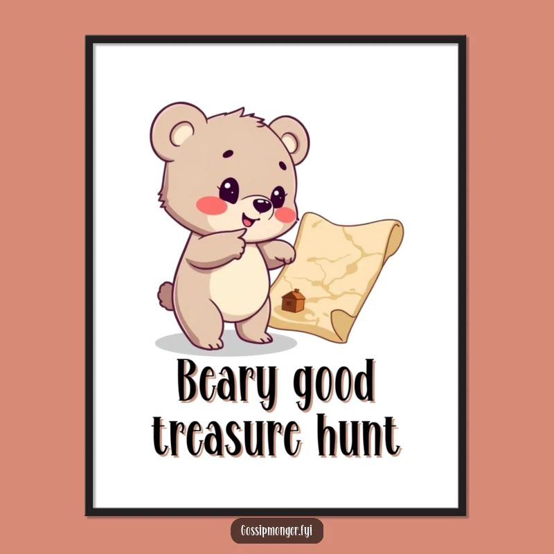Free Printable Wall Art: Bear Cub Treasure Map Adventure - Downloadable Home Decor