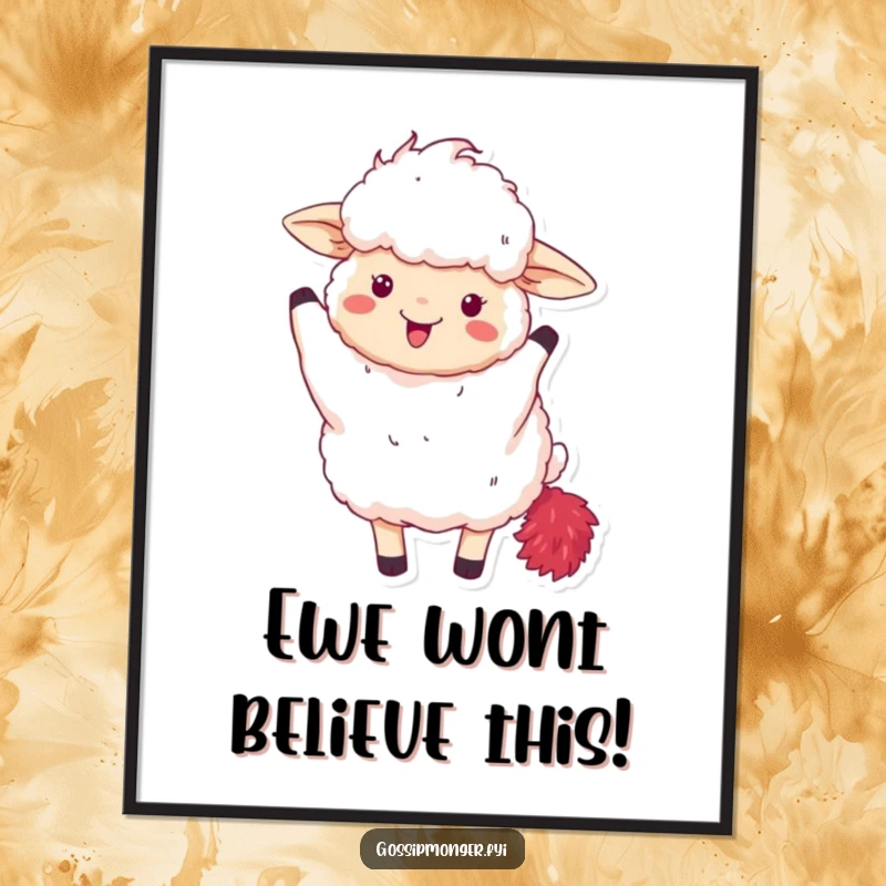 Funny Free Printable Wall Art: A fluffy sheep excitedly waves a red feather boa, adding a touch of glamorous humor to any room.