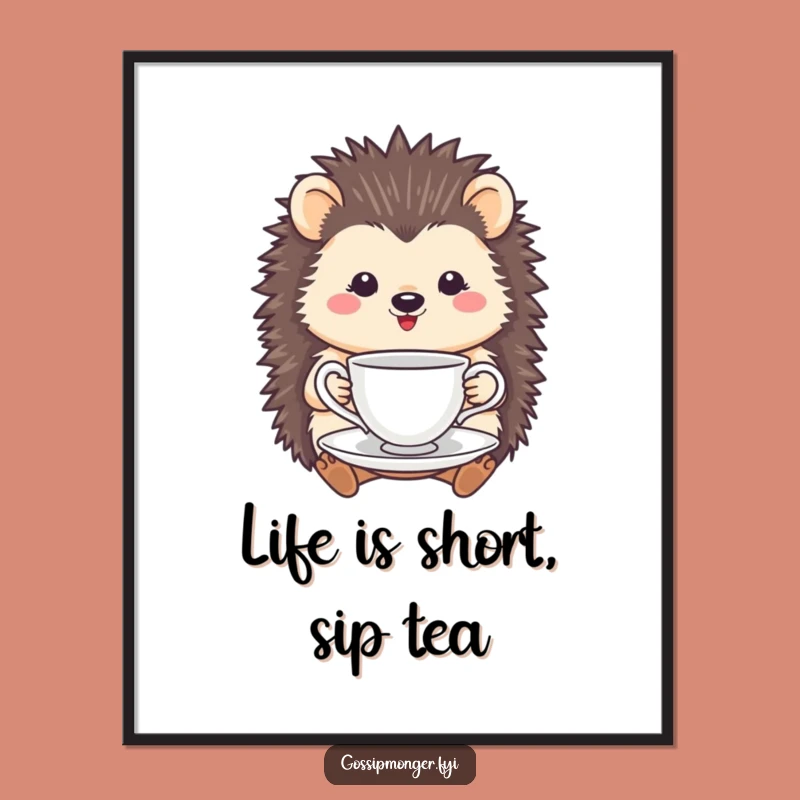Free Printable Wall Art: Hedgehog Tea Time Charm - Downloadable Home Decor
