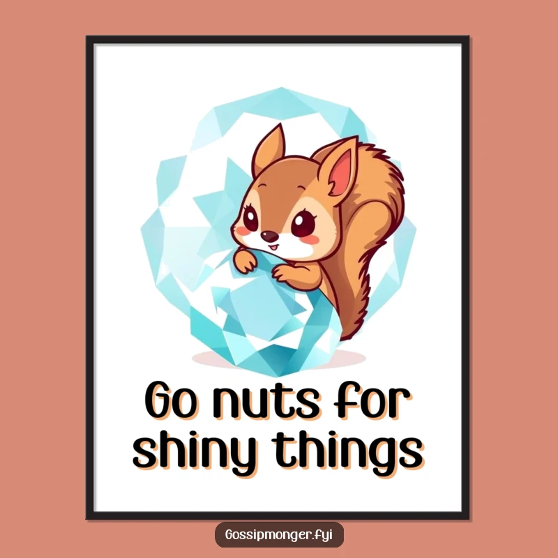 Free Printable Wall Art: Squirrel & Gemstone, Whimsical and Sparkling Downloadable Art